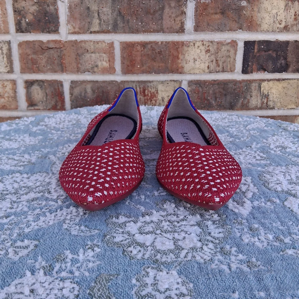 😍 NEW  Rothy's Retired Red Apple Honeycomb In Point Knit Flats. Sz.9 W - Picture 3 of 10